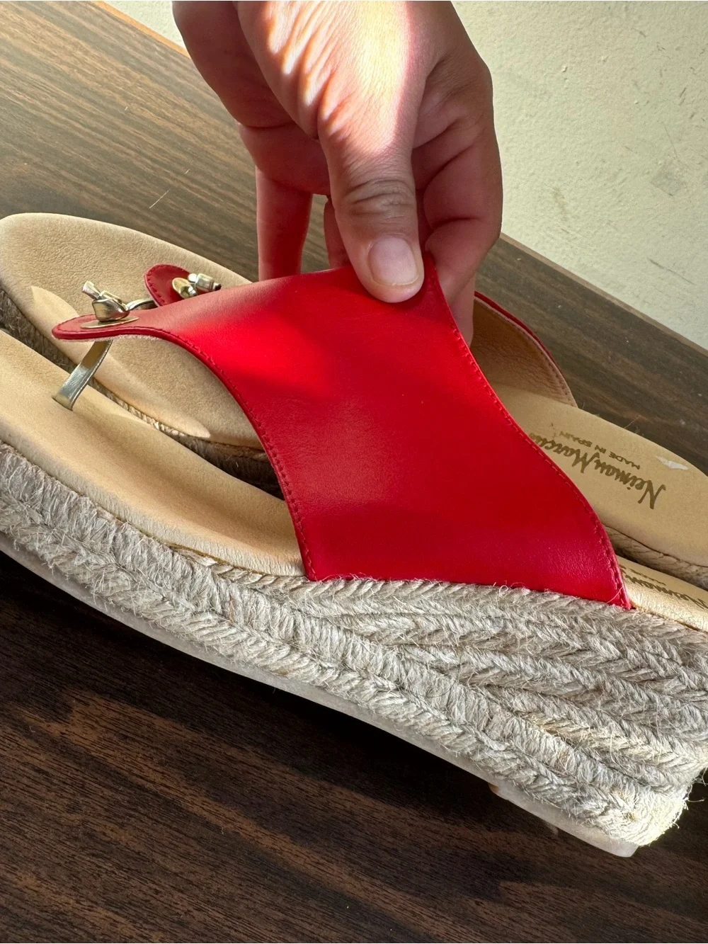 Neiman Marcus Red Leather Espadrille Thong Sandals - Women's